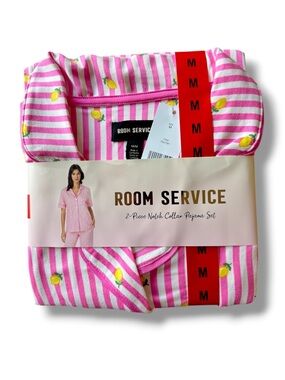 Room Service Pink Striped Lemon Short Sleeve Pajama Set